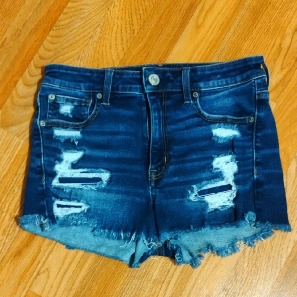 American Eagle Distressed Blue Denim Shorts stretch Size 6